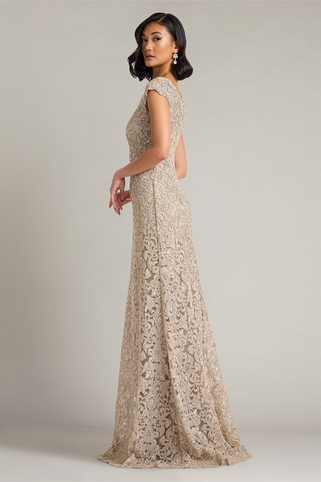Hoyt Lotus Embroidered Tulle Gown-PUMIC Side