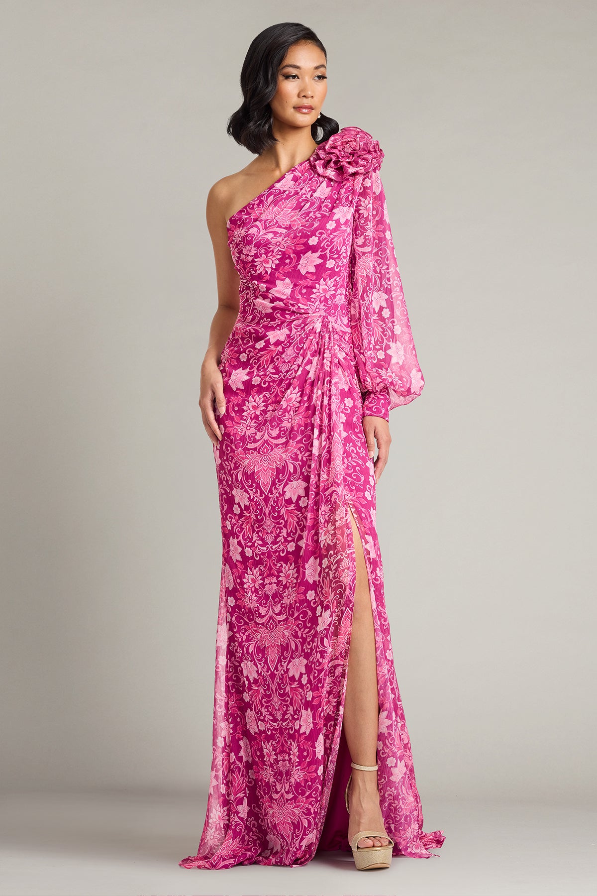 Bosson Floral Print One-Shoulder Gown-MA/MU Front