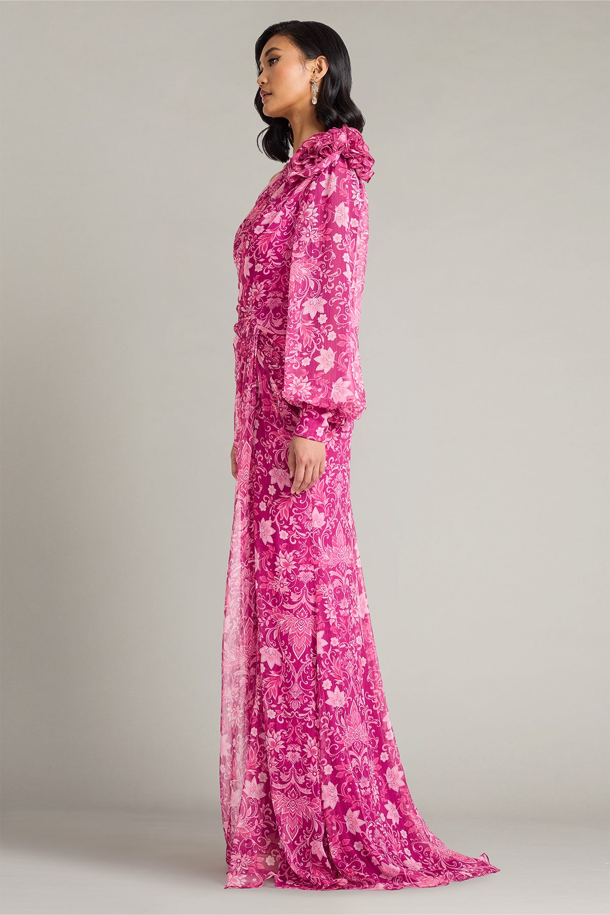 Bosson Floral Print One-Shoulder Gown-MA/MU Side