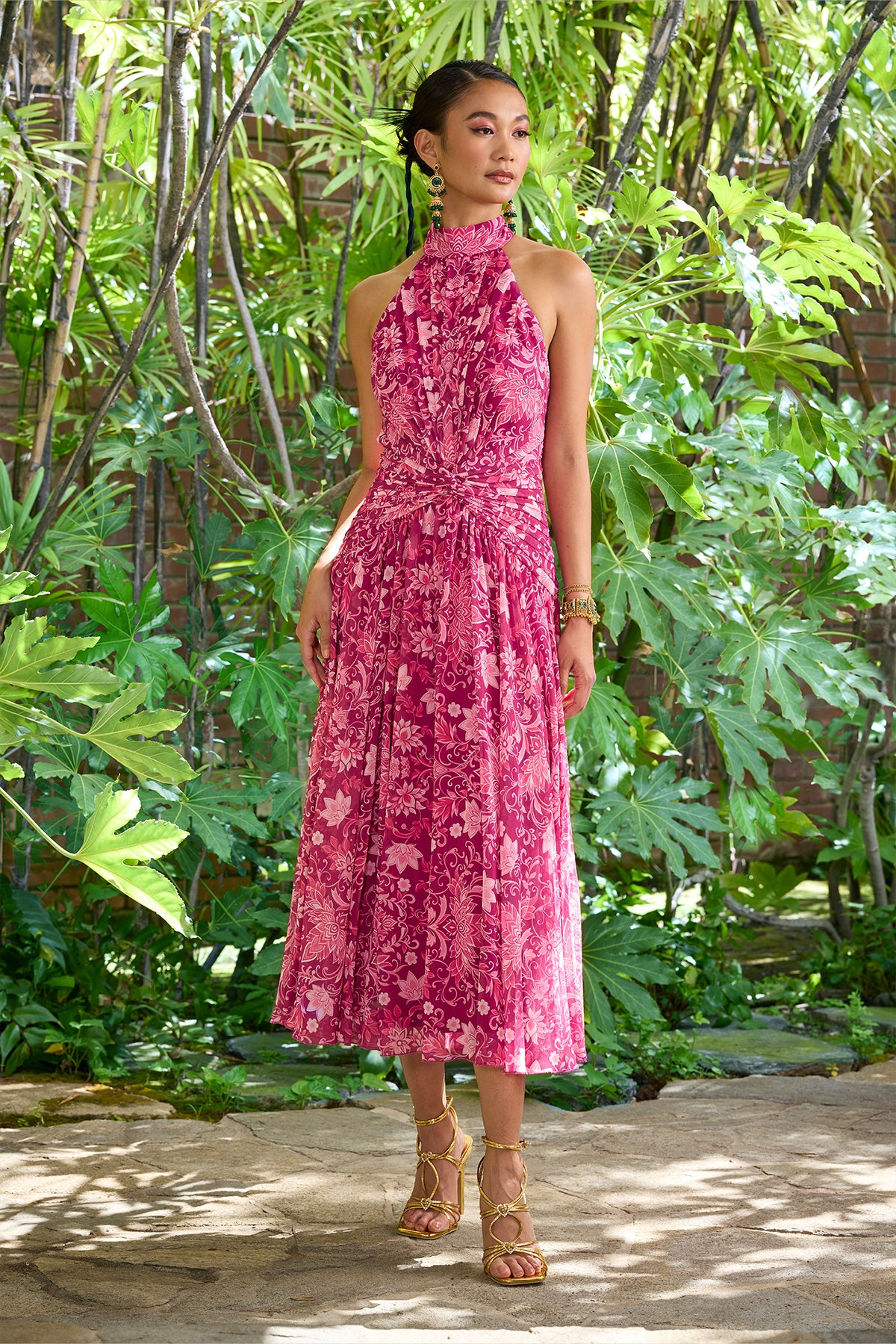 Kyrene Floral Pleated Halter Midi Dress – Tadashi Shoji Official