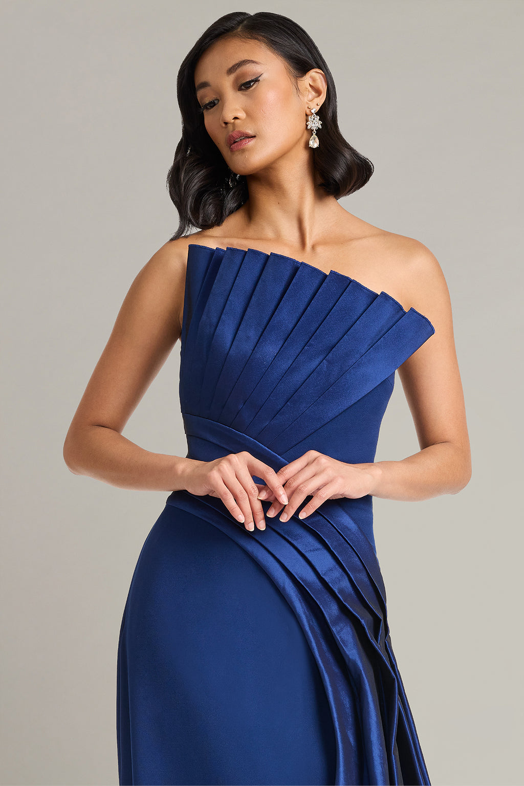 Belair Strapless Draped Gown-NAVY Crop