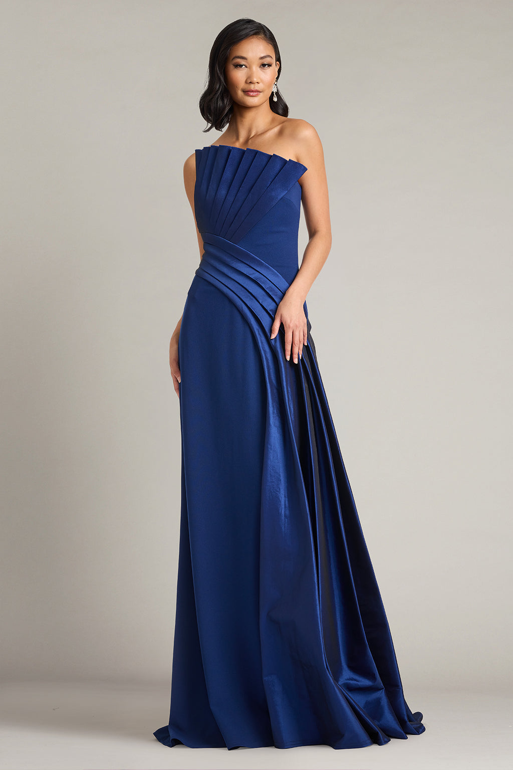 Belair Strapless Draped Gown-NAVY Front