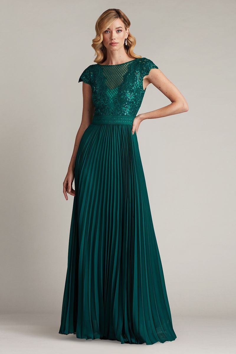 Surette Sequin Embroidered and Pleated Chiffon Gown