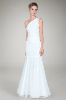 One Shoulder Ruched Gown in Ivory