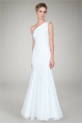 One Shoulder Ruched Gown in Ivory