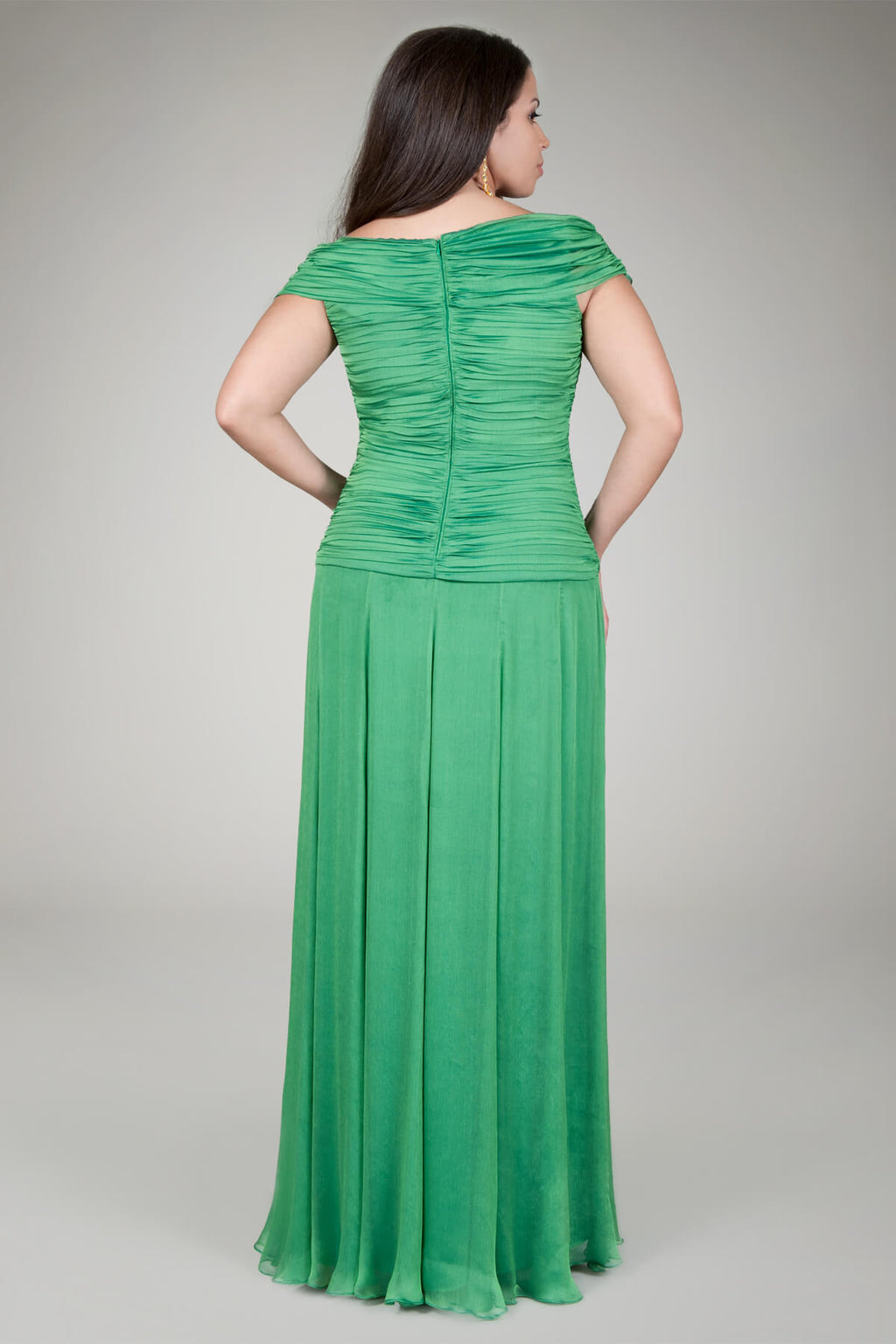 Iridescent Chiffon Draped Gown in Gucci Green