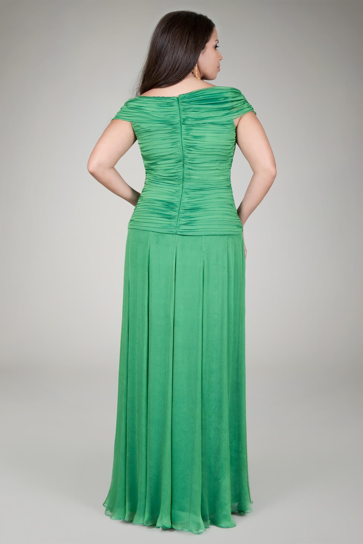 Iridescent Chiffon Draped Gown in Gucci Green