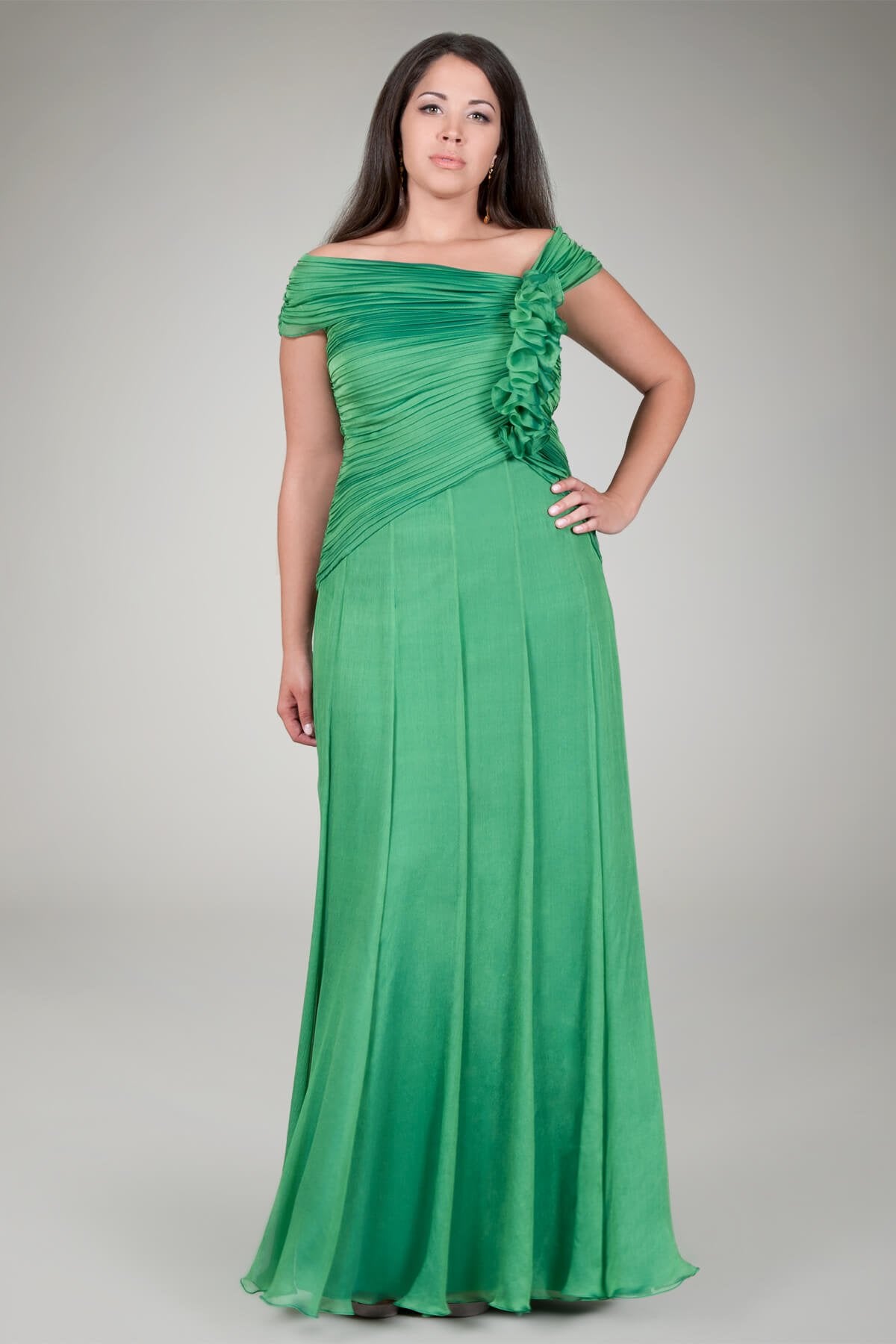 Iridescent Chiffon Draped Gown in Gucci Green