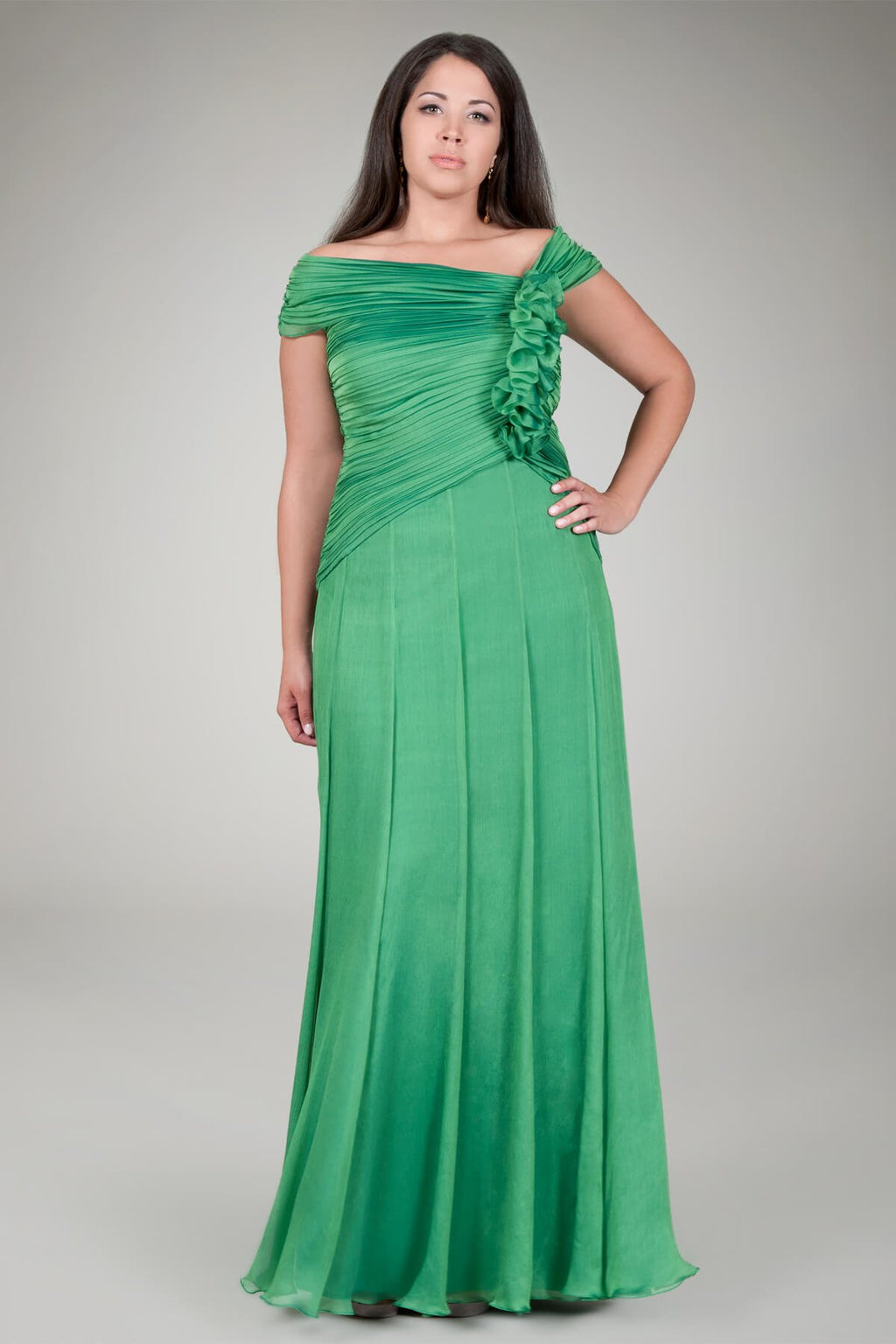 Iridescent Chiffon Draped Gown in Gucci Green