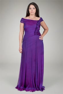 Iridescent Chiffon Draped Gown in Raspberry
