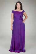 Iridescent Chiffon Draped Gown in Raspberry