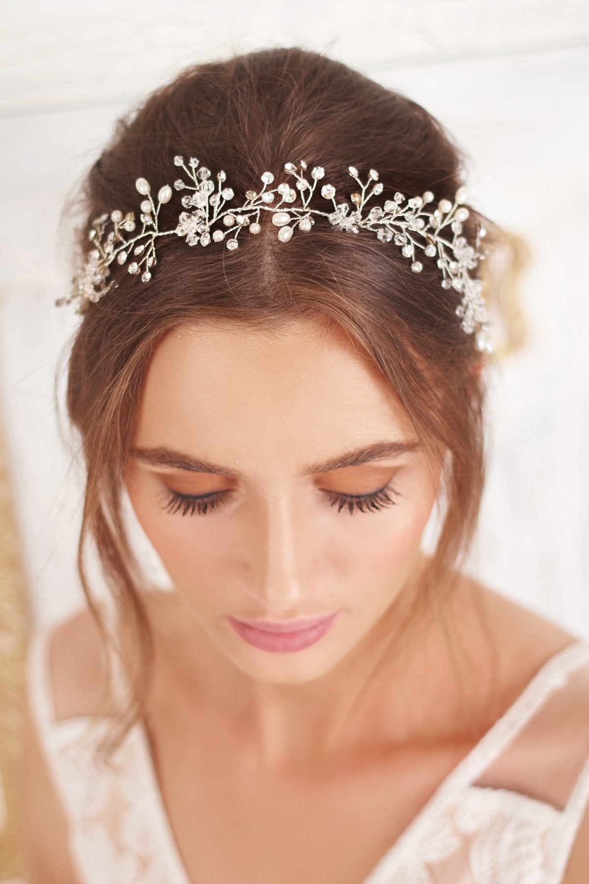 Tadashi Shoji - Sienna Rhinestone x Pearl Ribbon Headpiece