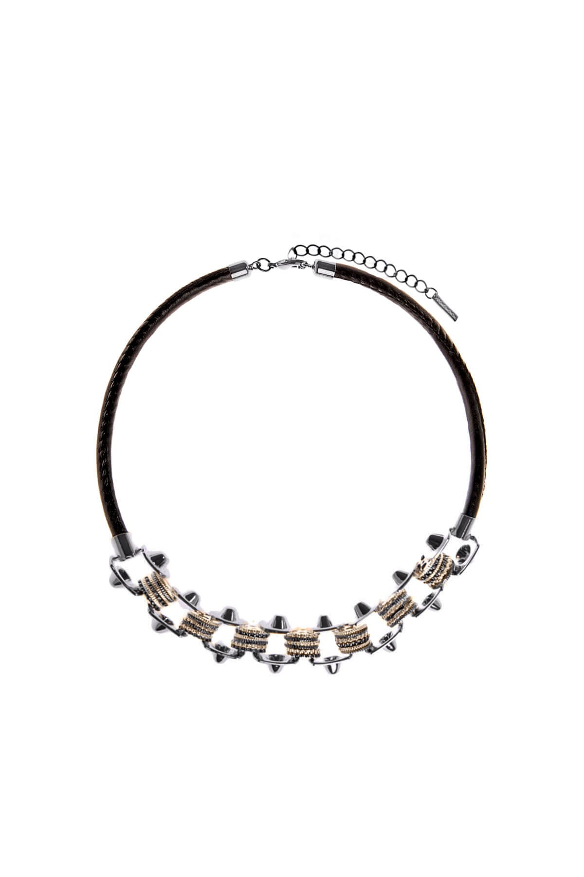 Studded Link Chain and Leatherette Cord Necklace