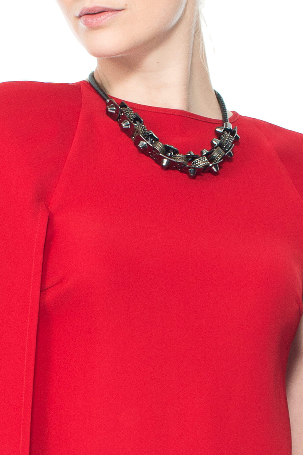Studded Link Chain and Leatherette Cord Necklace