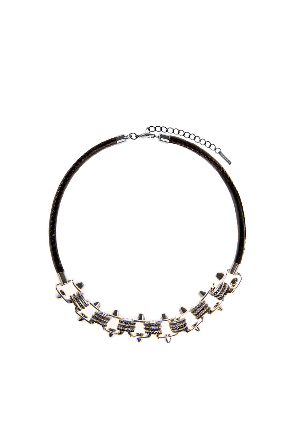 Studded Link Chain and Leatherette Cord Necklace