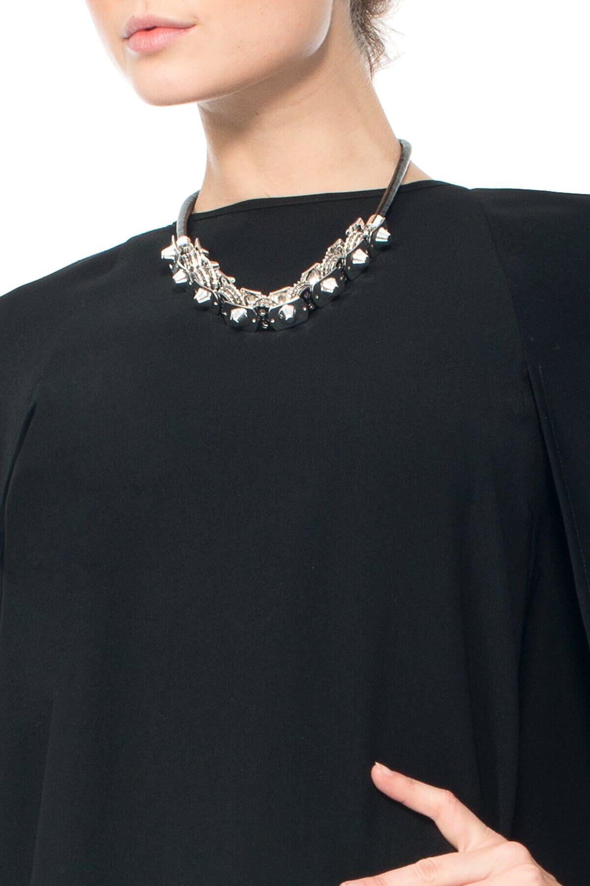 Studded Link Chain and Leatherette Cord Necklace
