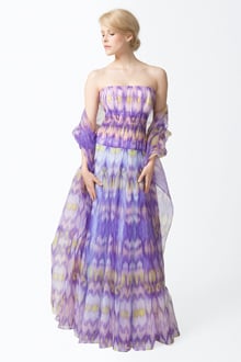 Ikat Printed Gazar Strapless Gown in Pale Iris