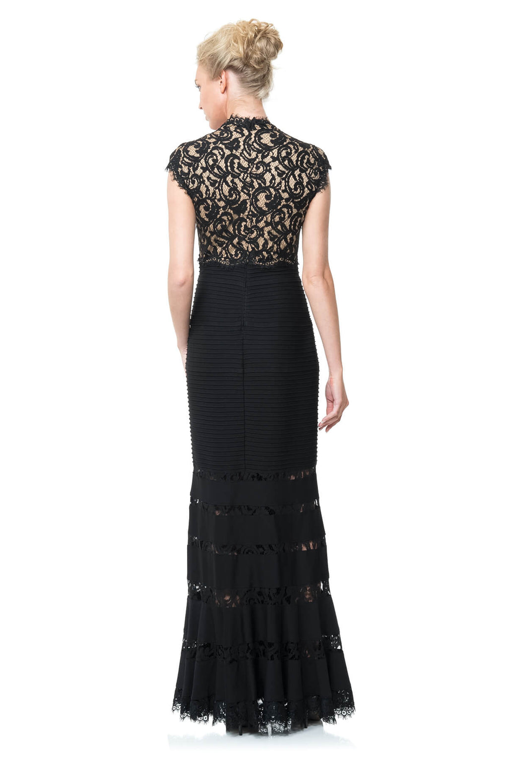 Lace and Pintuck Jersey Gown