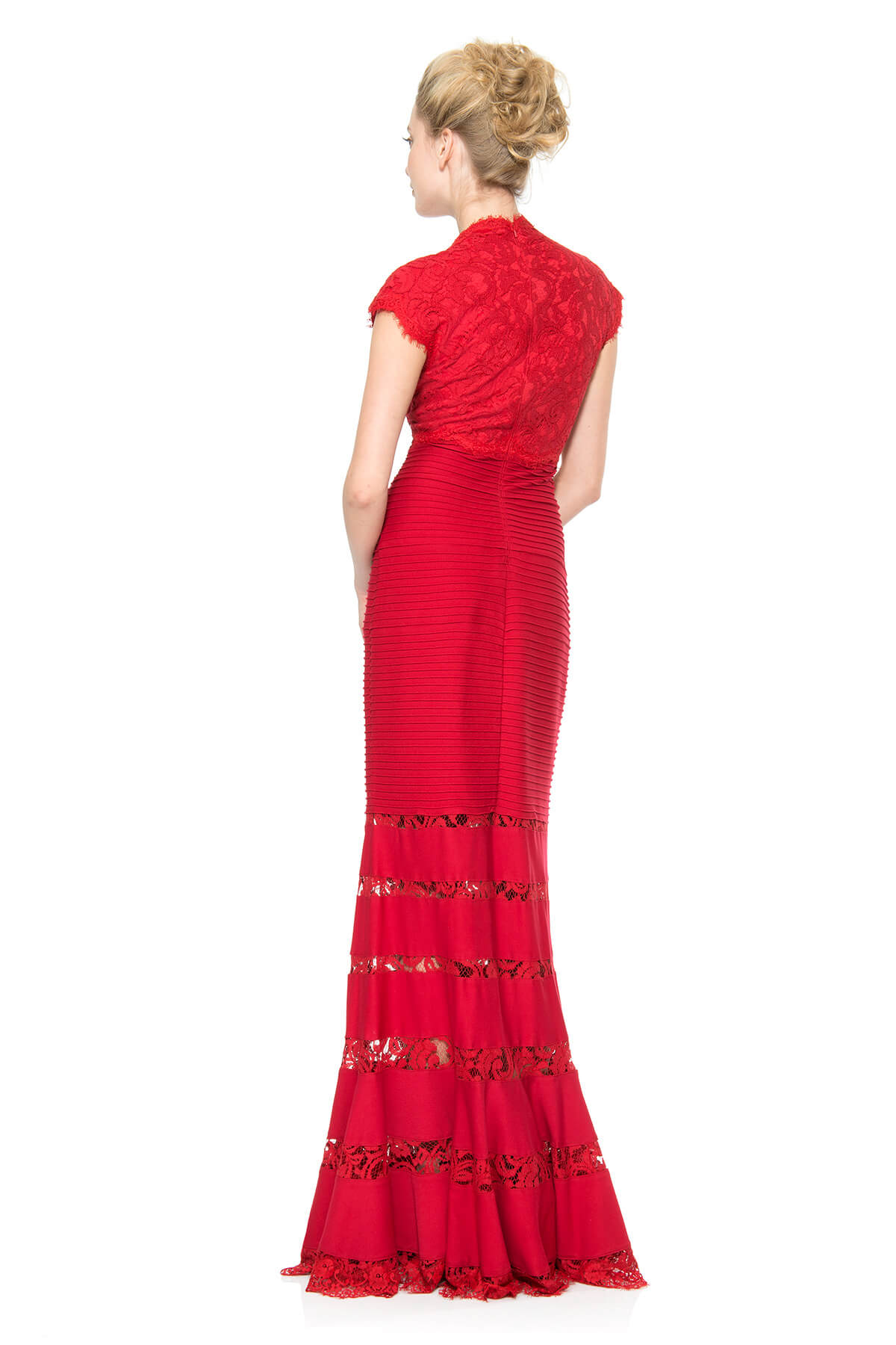 Lace and Pintuck Jersey Gown