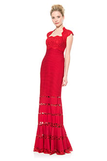 Lace and Pintuck Jersey Gown