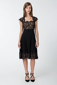 Pintuck Jersey and Lace Cap Sleeve Dress in Black / Nude