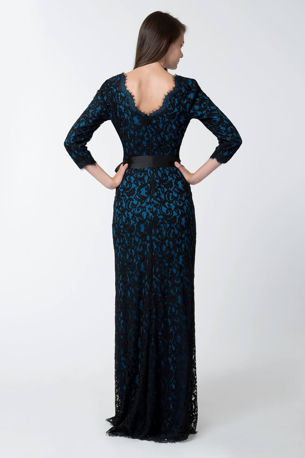 Lace Gown in Black / Prussian Blue