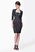 Lace ¾ Sleeve Sheath Dress in Navy / Nude