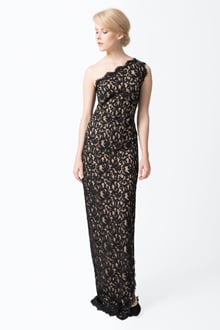 Black / Nude Lace One Shoulder Gown
