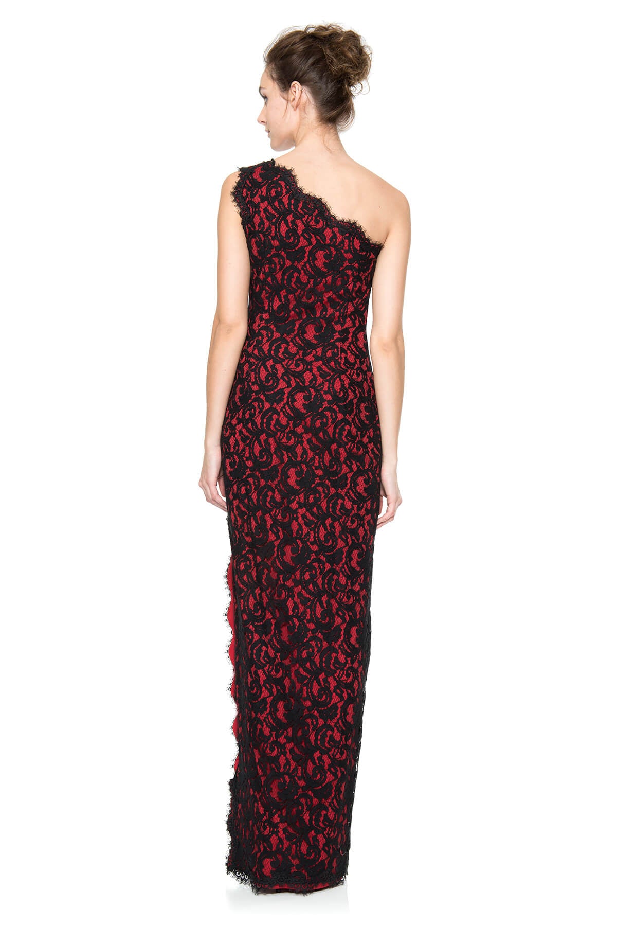 Black / Peppermint Lace One Shoulder Gown