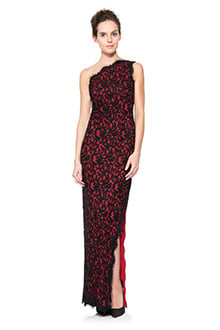 Black / Peppermint Lace One Shoulder Gown