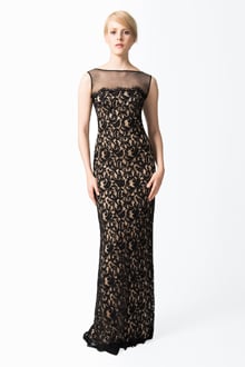 Lace and Mesh Illusion Boatneck Gown in Black / Nude