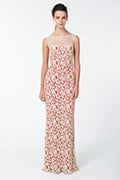 Lace and Mesh Illusion Boatneck Gown in Jute / Flame