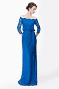 Lace Off Shoulder ¾ Sleeve Gown in China Blue