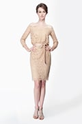 Lace Off Shoulder ¾ Sleeve Dress in Desert Bloom