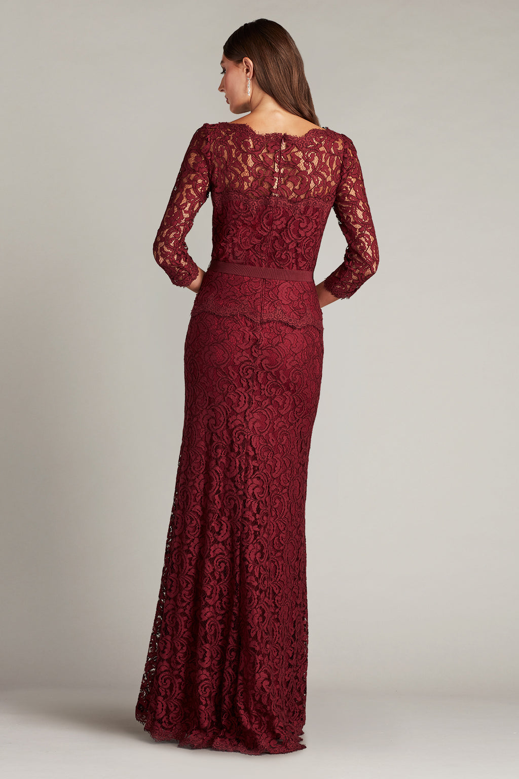 Amberly Belted Lace ¾ Sleeve Gown