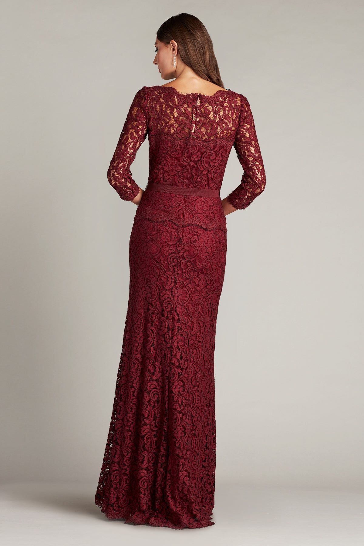 Amberly Belted Lace ¾ Sleeve Gown