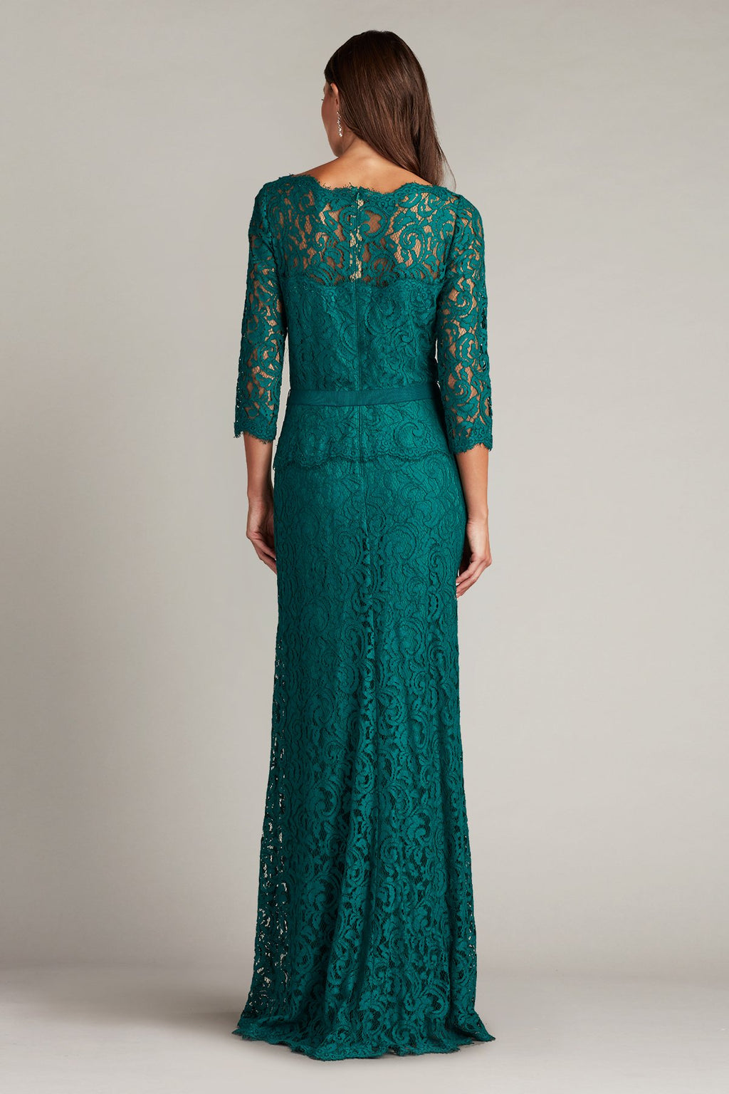 Amberly Belted Lace ¾ Sleeve Gown