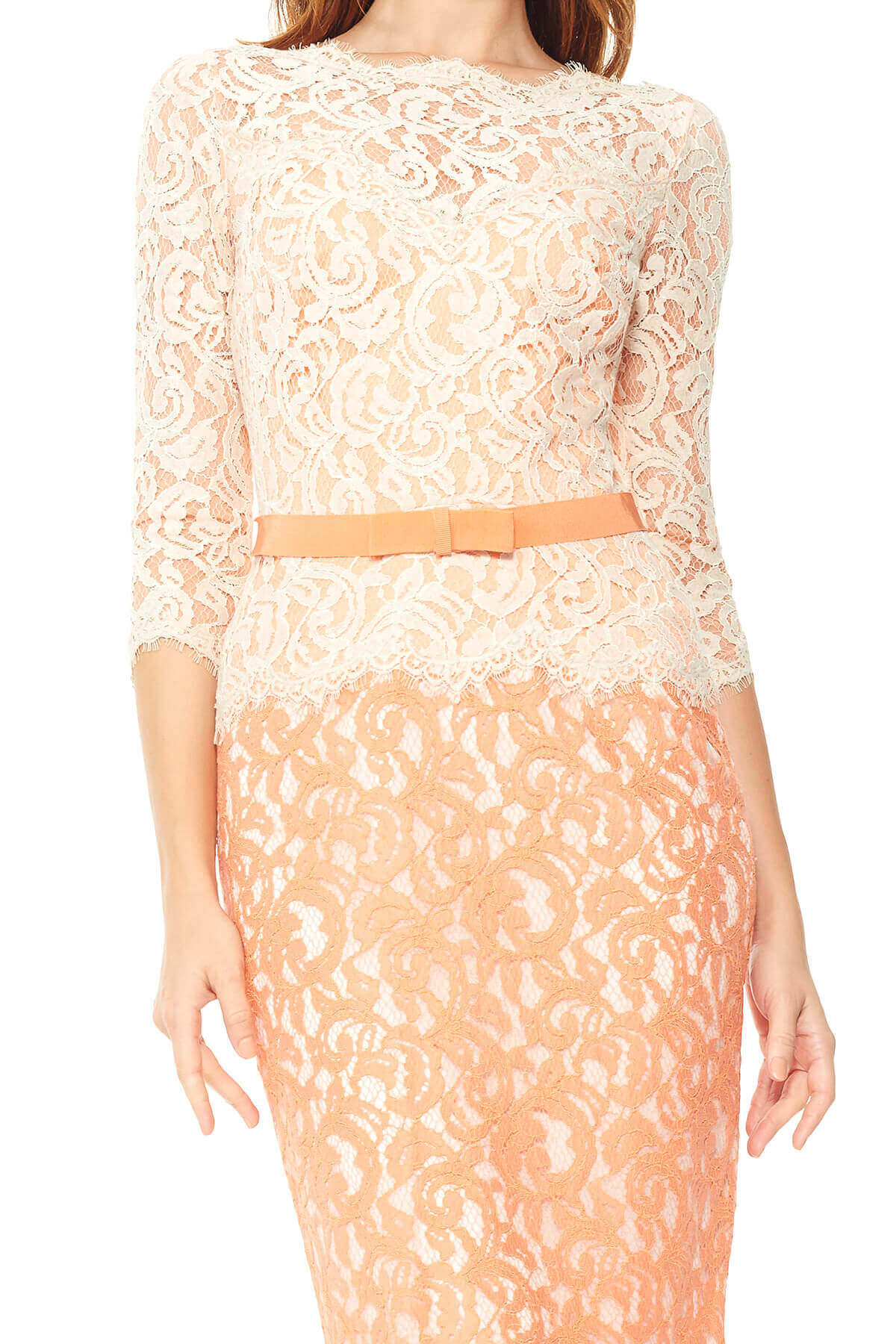 Lace ¾ Sleeve Dress with Grosgrain Ribbon Belt