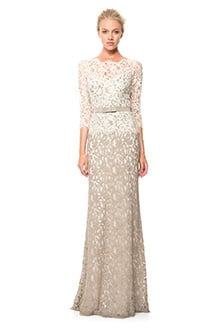 Lace Boatneck ¾ Sleeve Gown with Grosgrain Ribbon Belt - PETITE