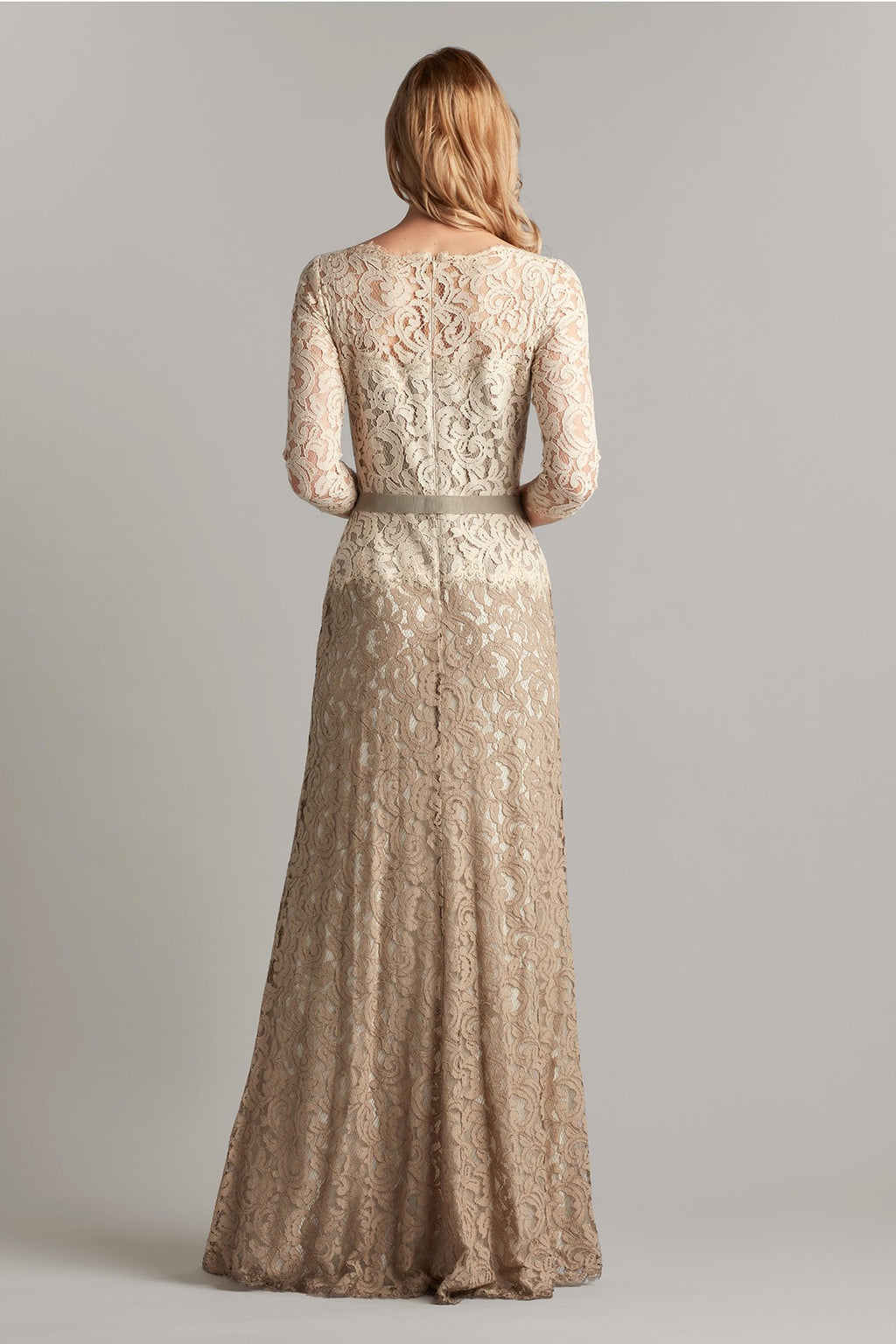 Lace _ Sleeve Gown with Grosgrain Ribbon Belt