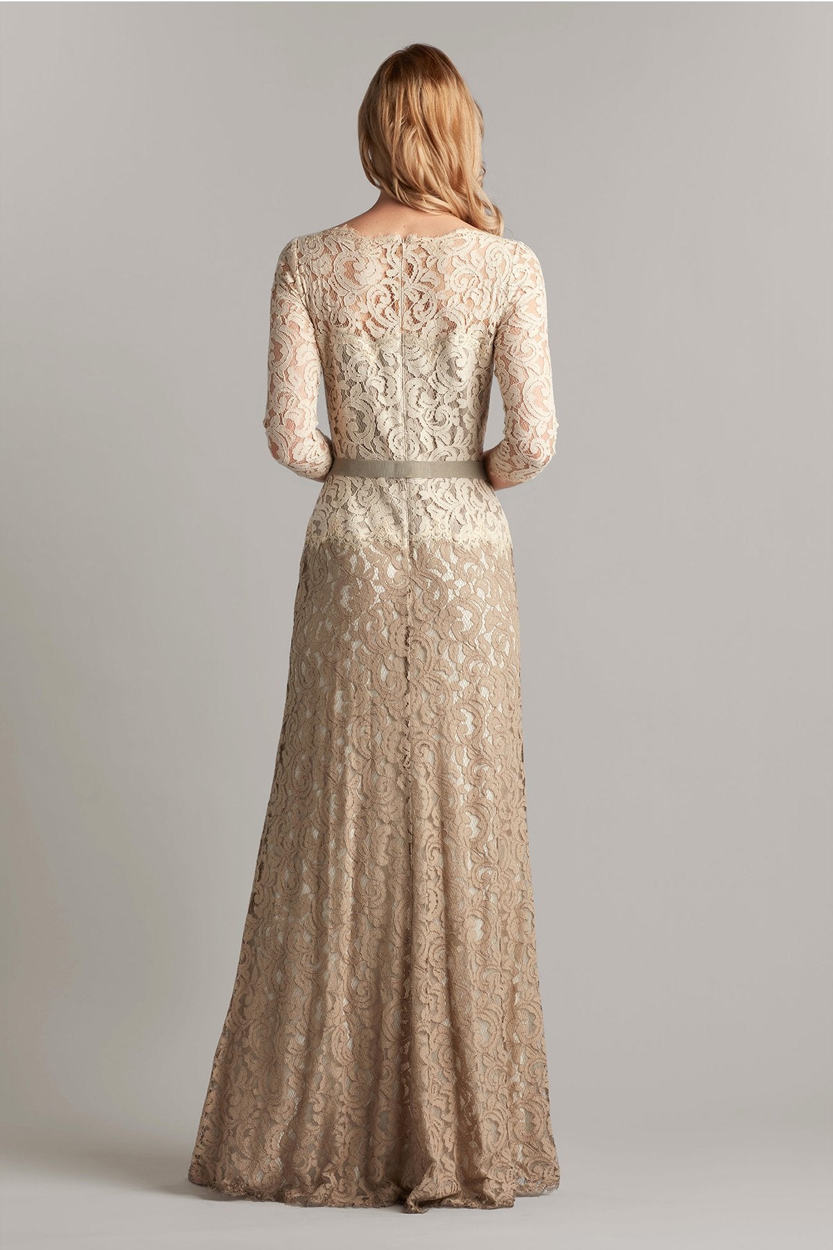 Lace _ Sleeve Gown with Grosgrain Ribbon Belt