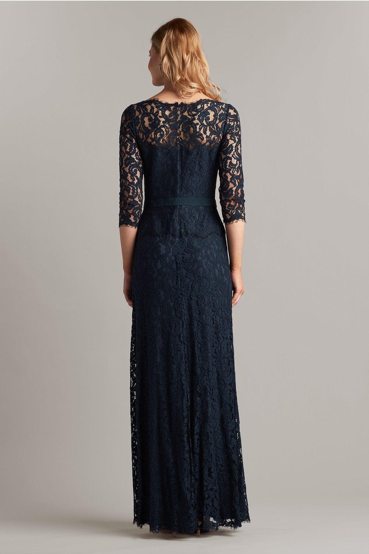 Lace _ Sleeve Gown with Grosgrain Ribbon Belt