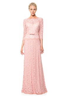 Amberly Belted Lace ¾ Sleeve Gown