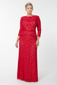 Lace Boatneck ¾ Sleeve Gown with Grosgrain Ribbon Belt