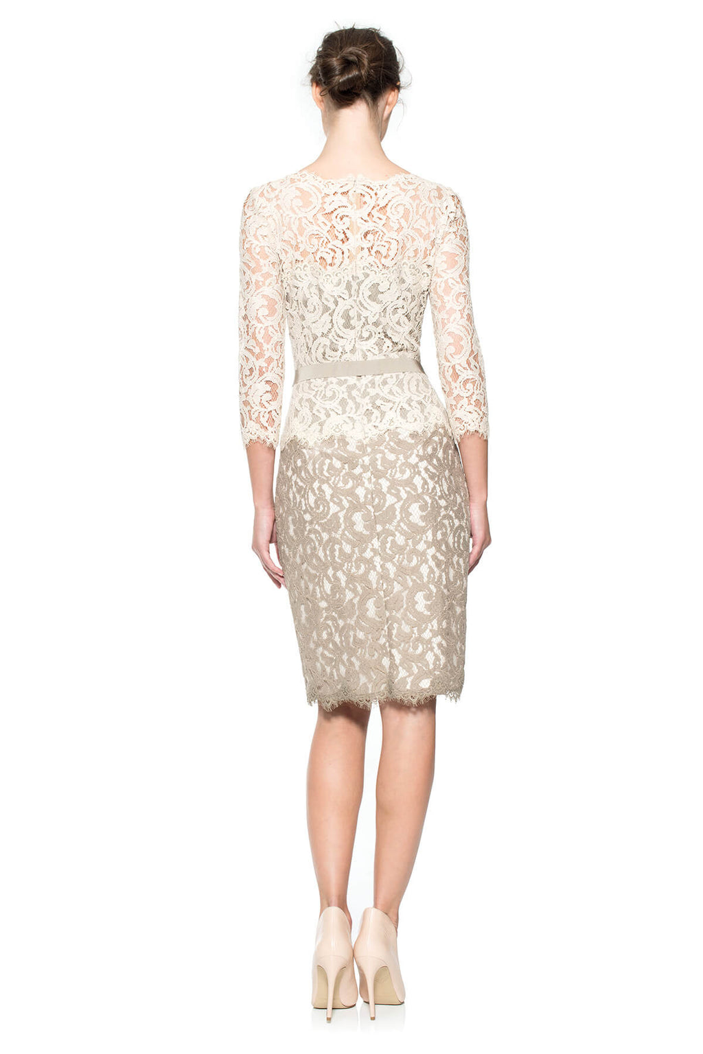 Tadashi Shoji - Lace 3/4 Sleeve with Grosgrain Ribbon Belt