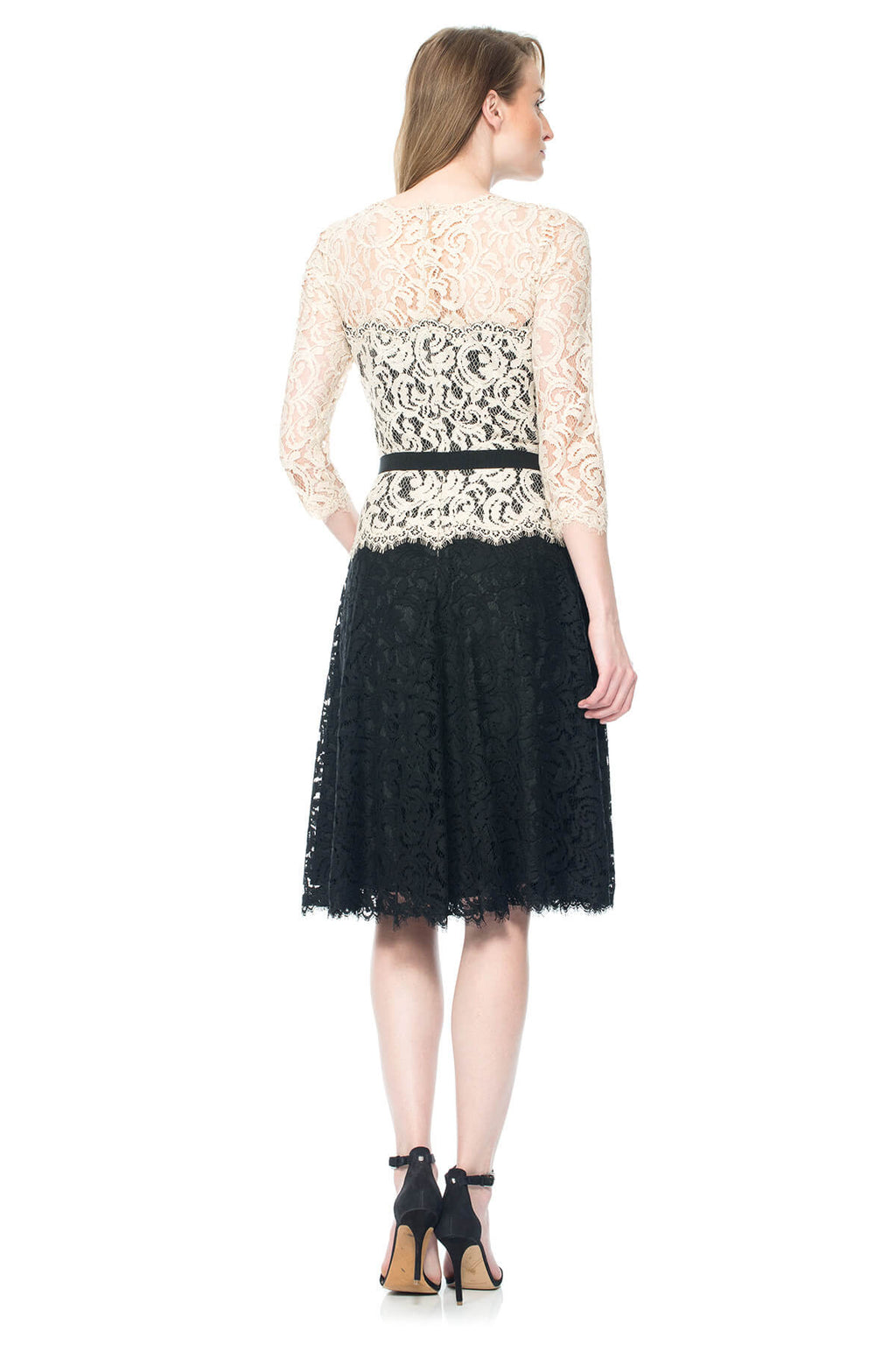 Tadashi Shoji - Illusion Lace 3/4 Sleeve A-Line Dress