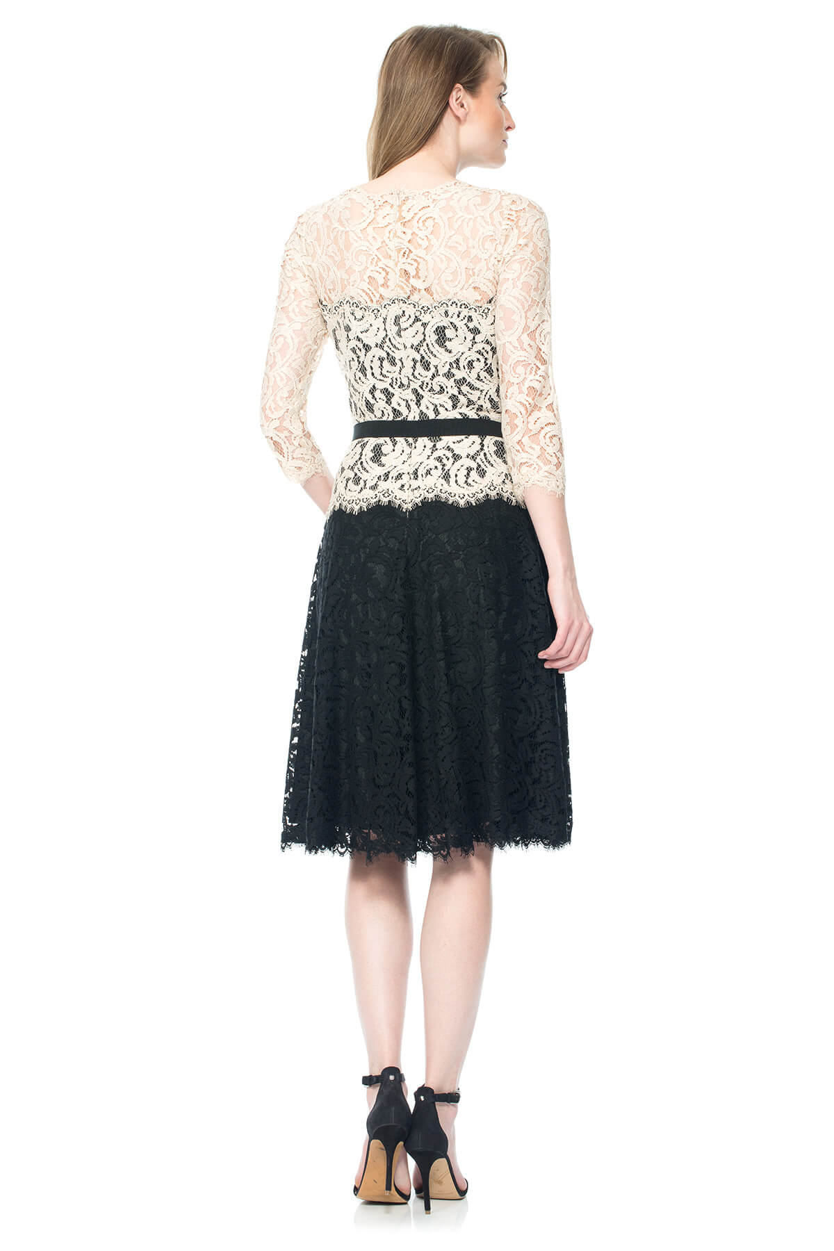 Tadashi Shoji - Illusion Lace 3/4 Sleeve A-Line Dress