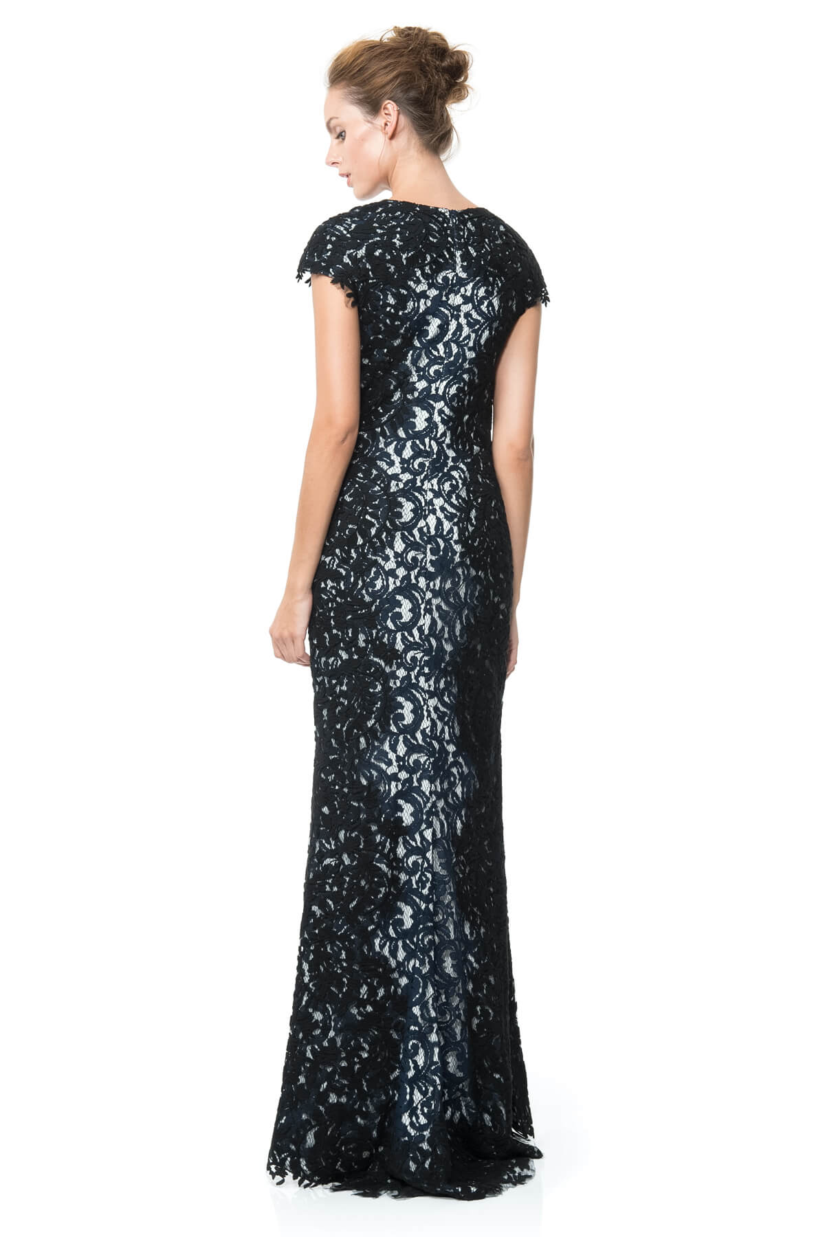 Contrast Embroidered Lace Panel Gown