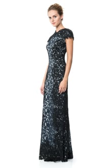 Contrast Embroidered Lace Panel Gown