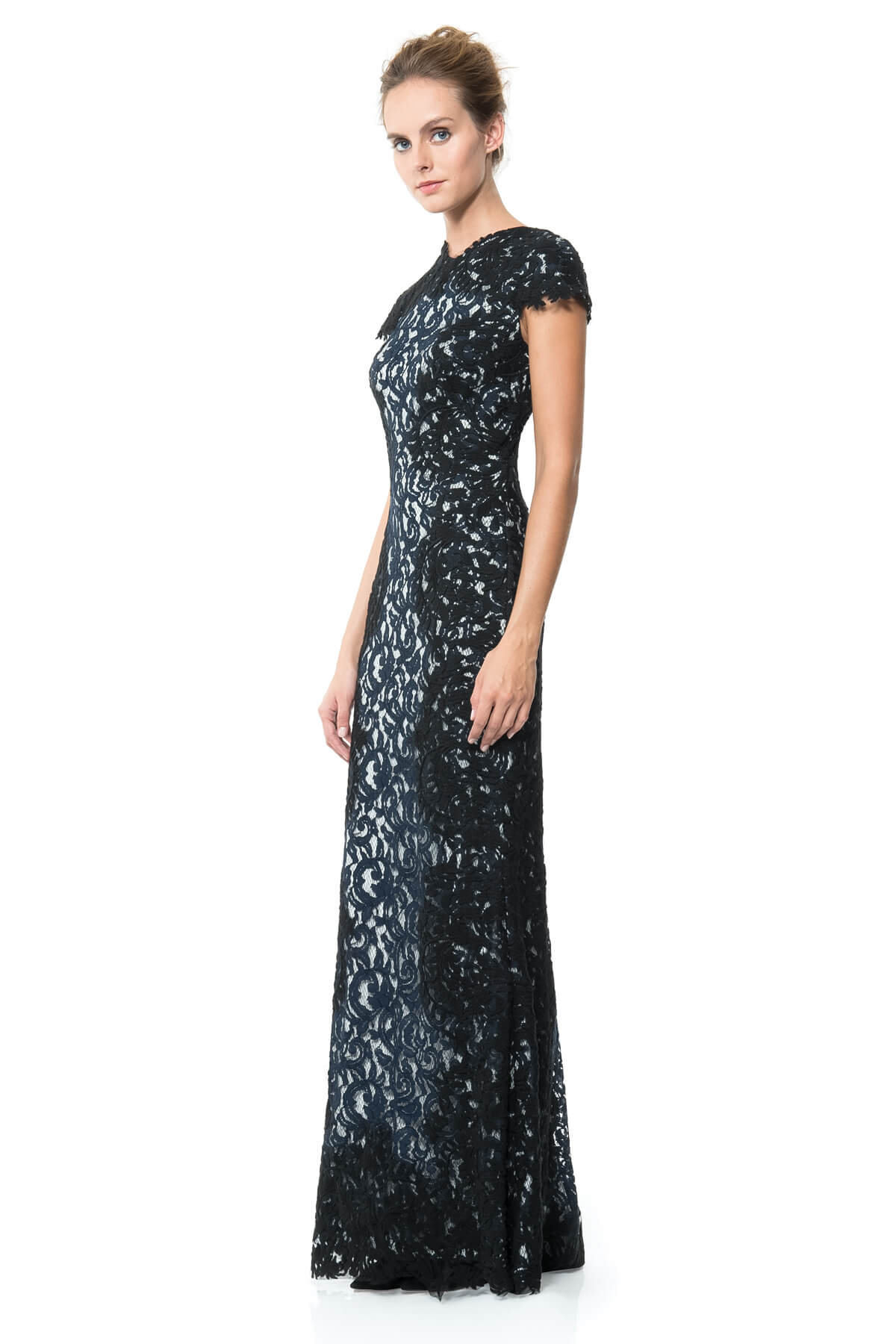 Contrast Embroidered Lace Panel Gown